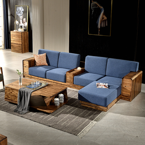 全友家居乌金木全实木沙发贵妃转角储物带茶水柜客厅木蜡油现代新