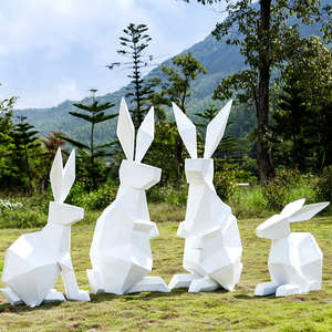 玻璃钢几何兔子雕塑户外园林草坪公园房地产售楼部彩绘小兔子摆件