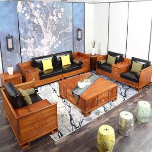 新中式实木沙发客厅复古雕花家具现代苏梨京瓷别墅红木刺猬紫檀