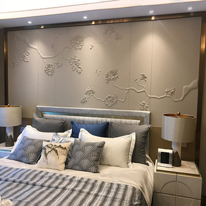 杭州酒店酒店浮雕皮雕割花硬包背景墙卧室床头沙发轻客厅奢新中式