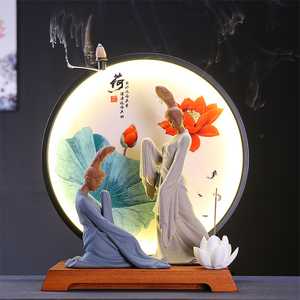 禅意中式古风仕女紫砂人物摆件倒流香创意客厅玄关茶室桌面装饰品