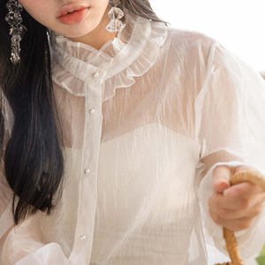 the island 集岛原创 博纳尔透明衬衫时尚甜酷单排扣百搭上衣女