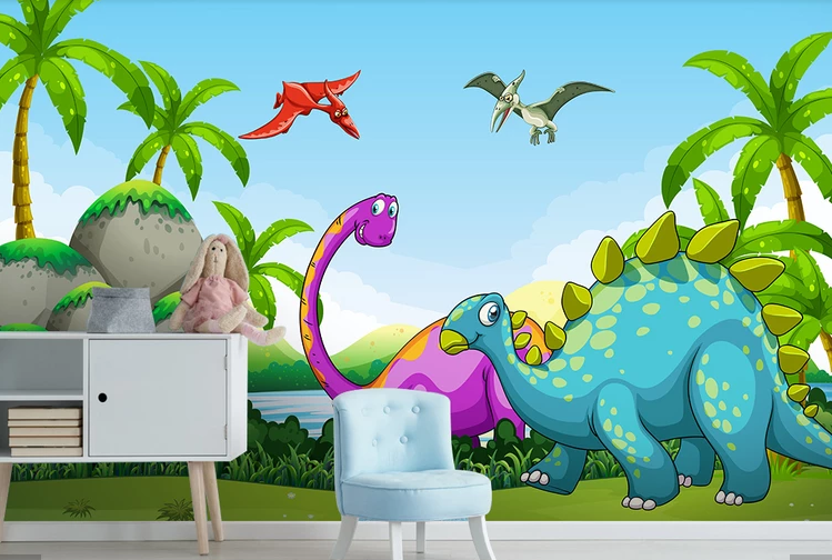 男孩房间装饰墙纸恐龙壁画儿童卧室背景壁纸电视沙发墙布3d立体.