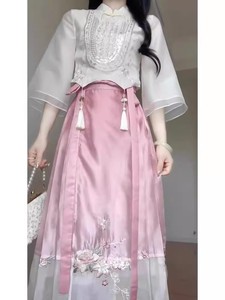 小个子粉色马面裙半身裙女夏装2024年新款新中式汉服套装日常国风