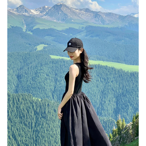 黑色连衣裙2024新款女裙子背心吊带法式夏季无袖长裙赫本风小个子