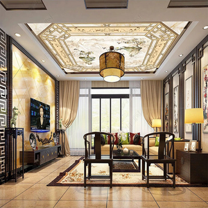 雅室兰香新中式大理石客厅天花板壁画卧室吊顶壁纸顶棚装饰3d墙布