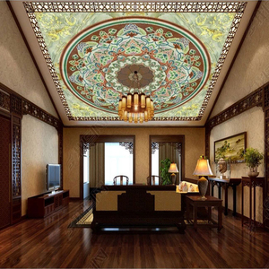 古典中式敦煌手绘花纹墙纸吊顶天花壁画酒店大厅顶棚壁纸客厅墙布