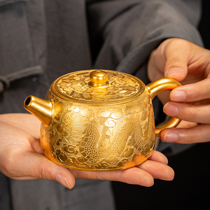 周鸿杰大师手工宜兴养生茶壶全原矿紫砂壶鎏纯金壶过滤家用泡茶壶