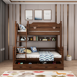 实木子母床胡桃色