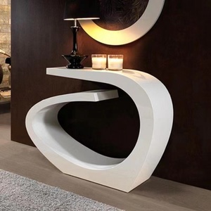 弧形烤漆玄关台艺术定制玄关桌简约异形白色展示柜木质现代装饰台