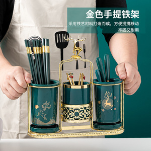 厨房沥水筷子筒家用高档新款网红创意欧式家庭轻奢陶瓷筷筒筷子笼