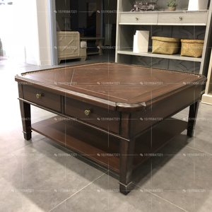 菲蒂美克art家具夏图实木正方形茶几 美式复古新中式铆钉咖啡桌