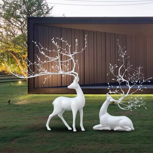 不锈钢镂空梅花鹿雕塑酒店草坪园林艺术高级装饰品户外园林鹿摆件
