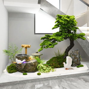 新中式室内景观造景竹子流水摆件循环水茶室庭院楼梯下方仿真绿植