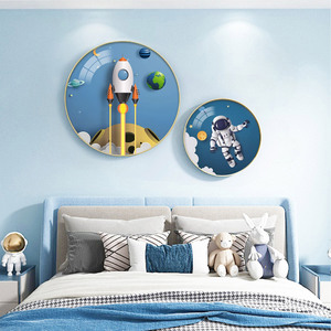 儿童房装饰画宇航员男孩女生房间挂画高级感现代简约卧室床头壁画