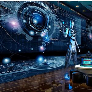3d立体空间机器人墙纸科幻宇宙vr科技馆培训室网吧ktv背景墙壁纸