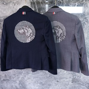 thom browne后背狗头提花刺绣图案西服tb男女休闲羊毛西装外套春