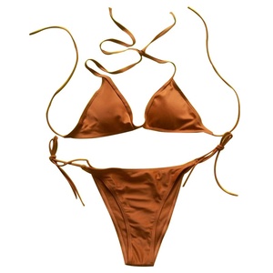 胸三点泳衣系带小纯色式分体度假瘦欧美少女比基尼显三角性感优品