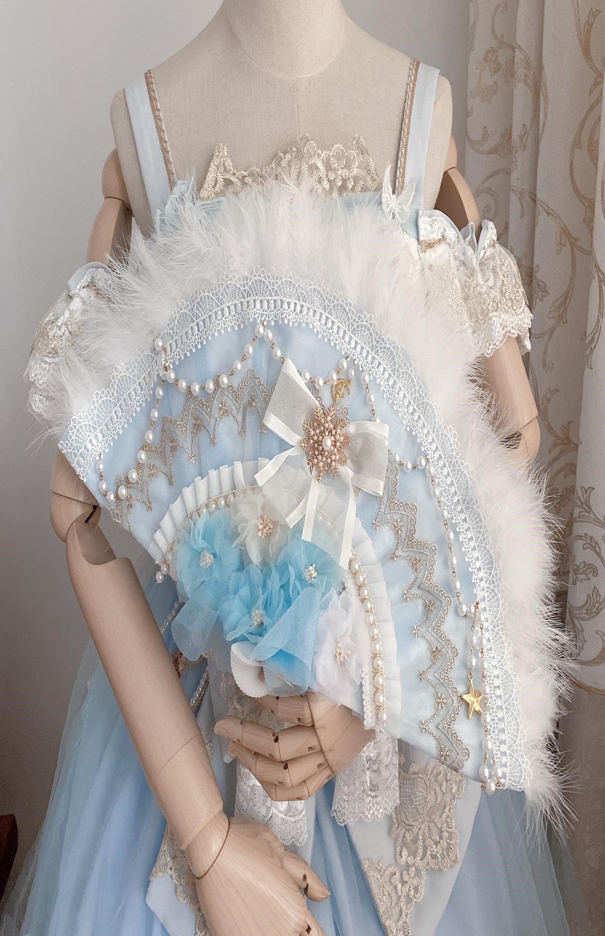 少女心lolita手作天蓝色花嫁春时花宴霜雪星辰和平之春sax色扇子