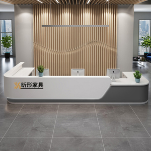 公司前台接待台办公吧台烤漆大厅咨询服务台柜台桌弧形转角收银台