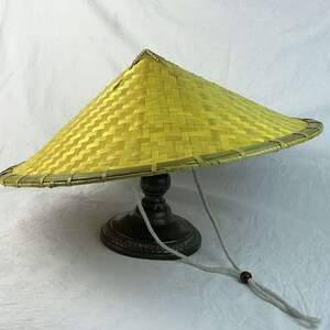 日本购稻草帽尖顶斗笠帽伞帽村草编帽男夏通用竹帽草渔夫帽头上