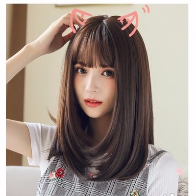 全头套自然圆脸适合的发型刘海齐肩直发短发造型大脸假发女修脸