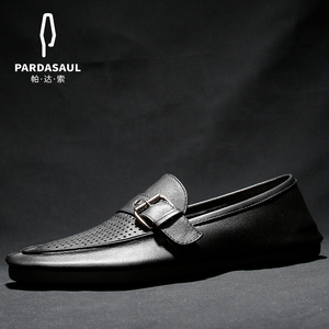 帕达索2021夏季新款透气镂空皮鞋男士真皮休闲凉鞋男豆豆鞋210660