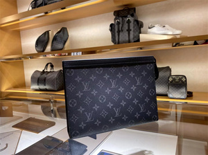 lv男士手拿包 pochette voyage手袋经典黑老花棋盘格公文包m61692