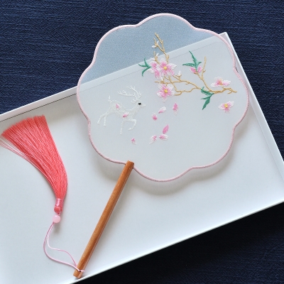 高端古风刺绣团h透双中绣汉服拍照道具面i国风礼品半扇z明复古奢