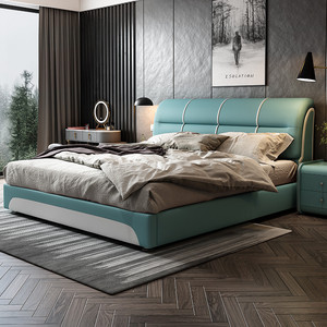 全友家居皮床现代简约2米x2米主卧大床乘2.2实木储物双人2.3m宽亲