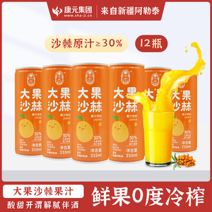 新疆康元沙棘果汁阿勒泰野生大果原浆正品早餐饮料12罐维生素c