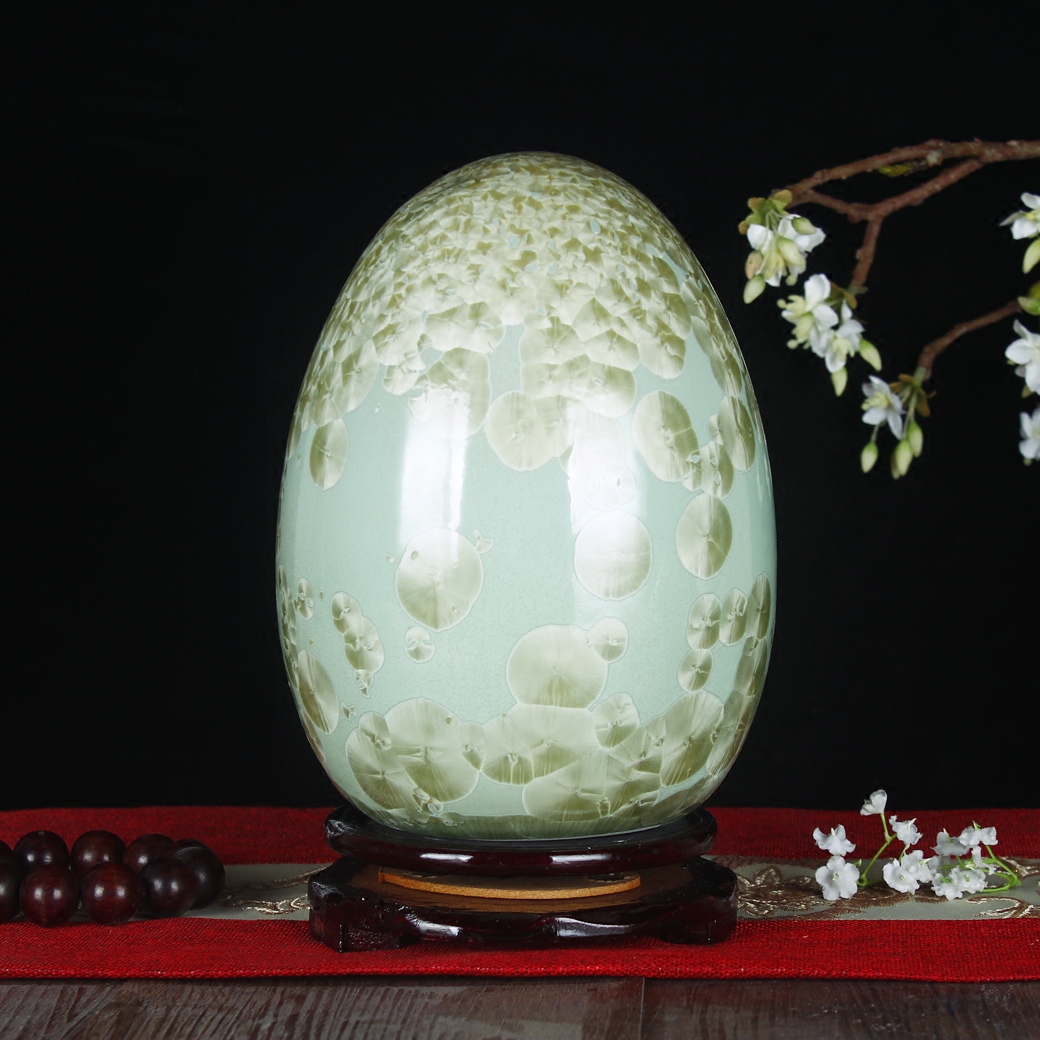 景德镇结晶釉福蛋花瓶摆件艺术品家居装饰品复活节彩蛋.