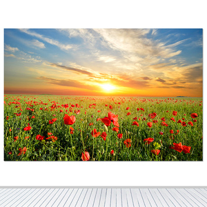 花海风景画红色花朵墙贴壁画阳光花草客厅装饰画卧室贴画自粘海报