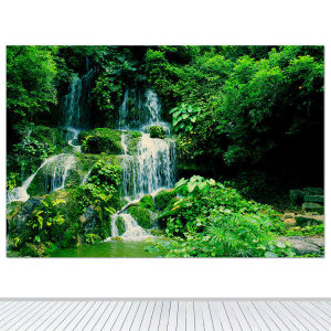 瀑布山水画招财壁画绿色花草装饰画细水长流客厅办公室风水画墙贴
