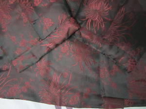 日本购老缎袄棉袄衣服收藏七八十年p代黑底红花缎子棉袄道具服装