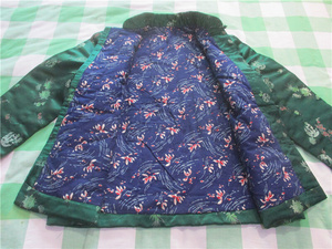 80年代老棉袄缎袄衣服收藏绿色e对襟纽襻缎子棉袄道具服