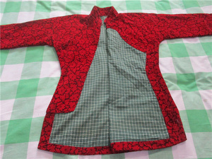 日本购老大襟袄夹袄收藏5.60年代红色平绒大襟袄i道具服装2976八