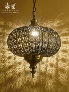 泰域东南亚风格吊灯泰国灯饰金属铁艺镂空圆形餐厅泰式客厅灯具
