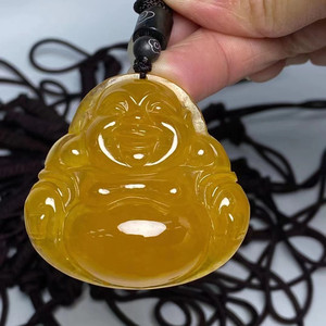 拍卖翡翠黄翡玉佛公吊坠男女大肚笑佛弥勒佛珠宝玉石项链玉坠挂坠