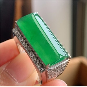 缅甸冰种帝王绿满绿翡翠戒指男士马鞍戒面玉镶嵌翡翠男款戒指扳指