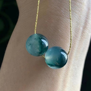 一元拍卖翡翠糯冰种飘花珠子10mm单珠一对diy手项链配饰玉石散珠