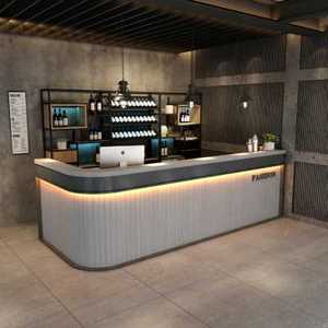 l型转角收银台原木色高端大气餐厅烧烤饭店小型奶茶店前台吧台io