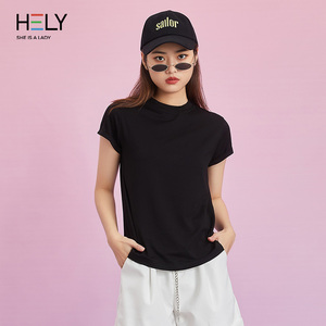 hely纯色短袖百搭休闲t恤女2022夏季新款女装时尚气质上衣