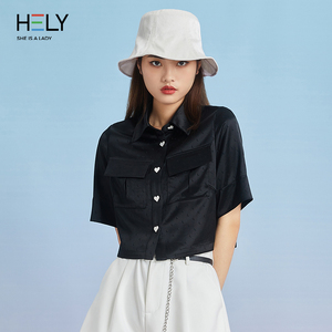 hely精致刺绣短外套高腰短袖宽松小西装2022夏季女装新款气质通勤
