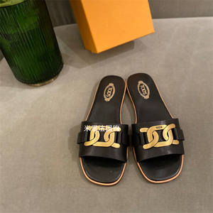 tods/托德斯春夏kate麻花扣平跟拖鞋露趾方头拼色凉拖女 tulx代购