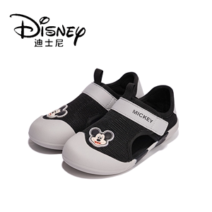 迪士尼夏季宝宝凉鞋女童米奇镂空卡通网鞋男童防滑透气包头儿童鞋