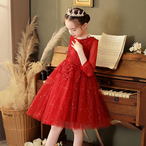 女童礼服公主裙秋装新款长袖儿童连衣裙蓬蓬婚纱钢琴主持人演出服