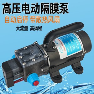 高压家用水泵电动隔膜泵 带散热风扇压力开关直流自吸12V24V100W