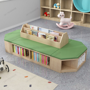 幼儿园阅读区图书馆城堡书架可坐软包书柜造型实木柜储物收纳沙发