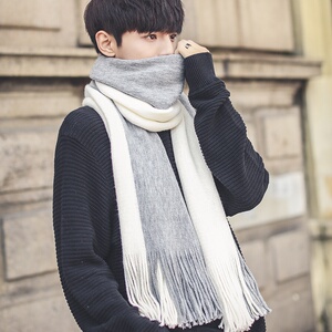 恒i源祥男士围巾蓝色冬季韩版百搭加厚保暖针织围脖学生高档年轻
